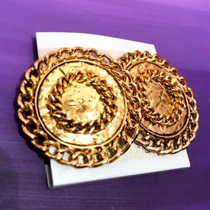 NEW Giant GoldTone Circle Clip On Earrings VTG